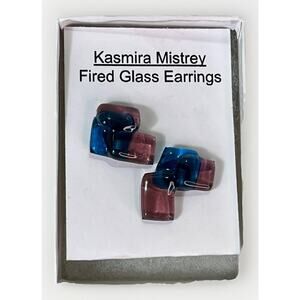 Kasmira Mistrey Fired Glass Stud Earrings Blue Pink Geometric Modernist Design